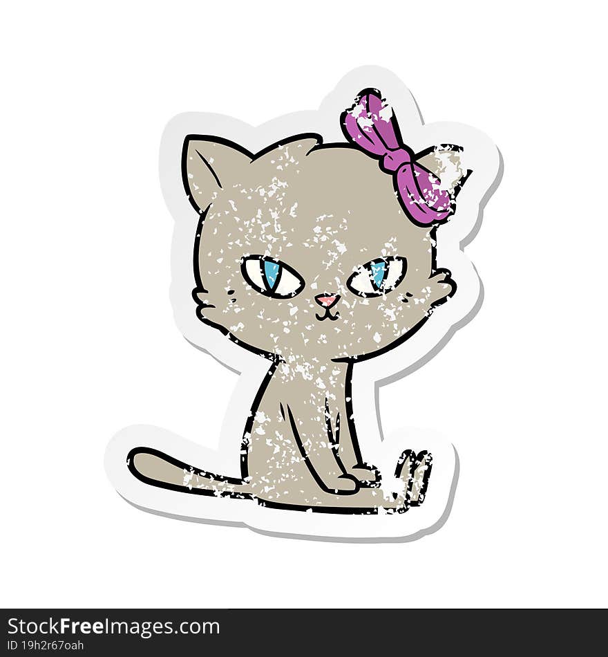 Distressed Sticker Of A Cute Cartoon Cat