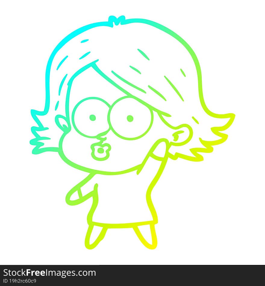 cold gradient line drawing cartoon girl pouting