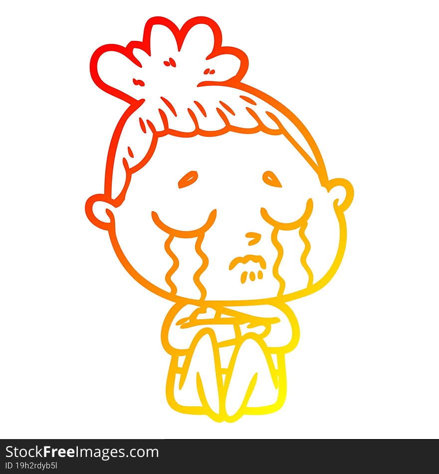 Warm Gradient Line Drawing Cartoon Crying Woman Hugged Up