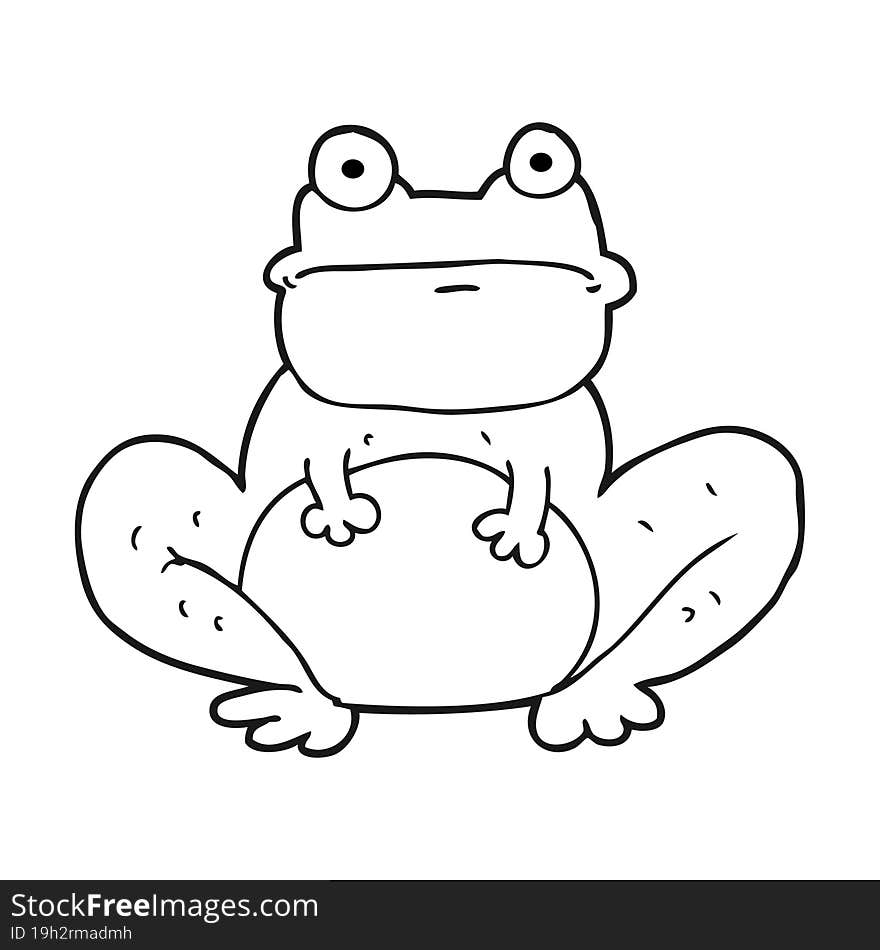 freehand drawn black and white cartoon frog