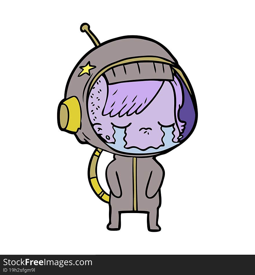 cartoon crying astronaut girl. cartoon crying astronaut girl