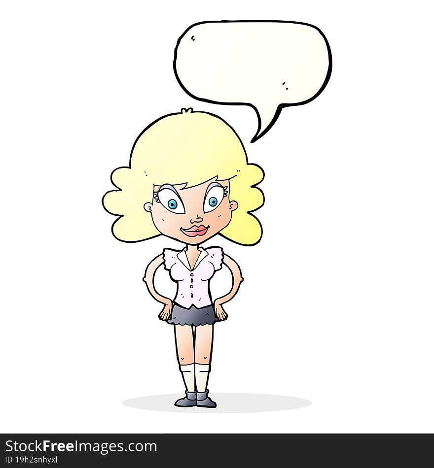 Cartoon Pretty Woman With Speech Bubble