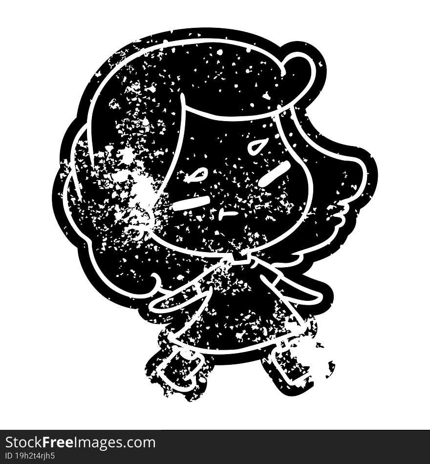 grunge distressed icon of a cute kawaii girl. grunge distressed icon of a cute kawaii girl