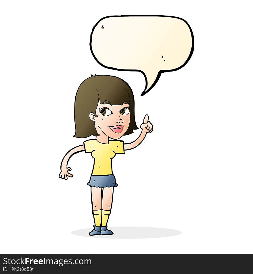 cartoon pretty girl with idea with speech bubble