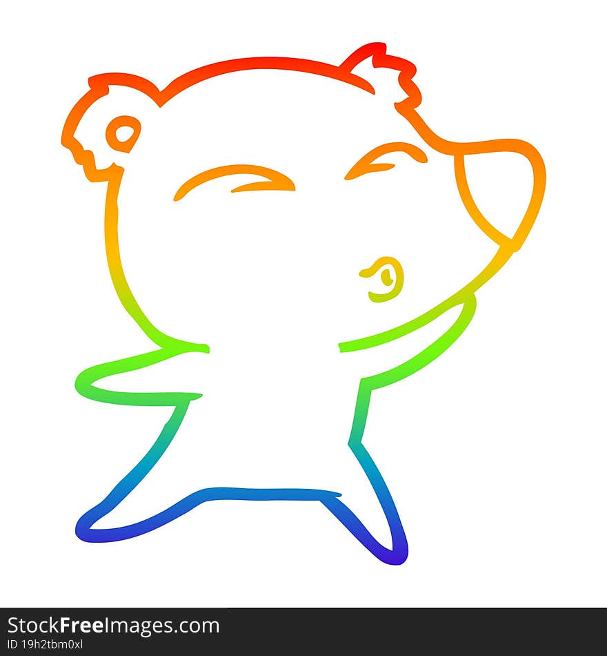 rainbow gradient line drawing cartoon whistling bear