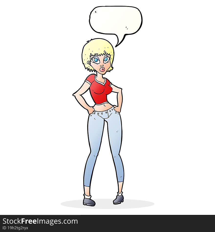 cartoon pretty woman with speech bubble