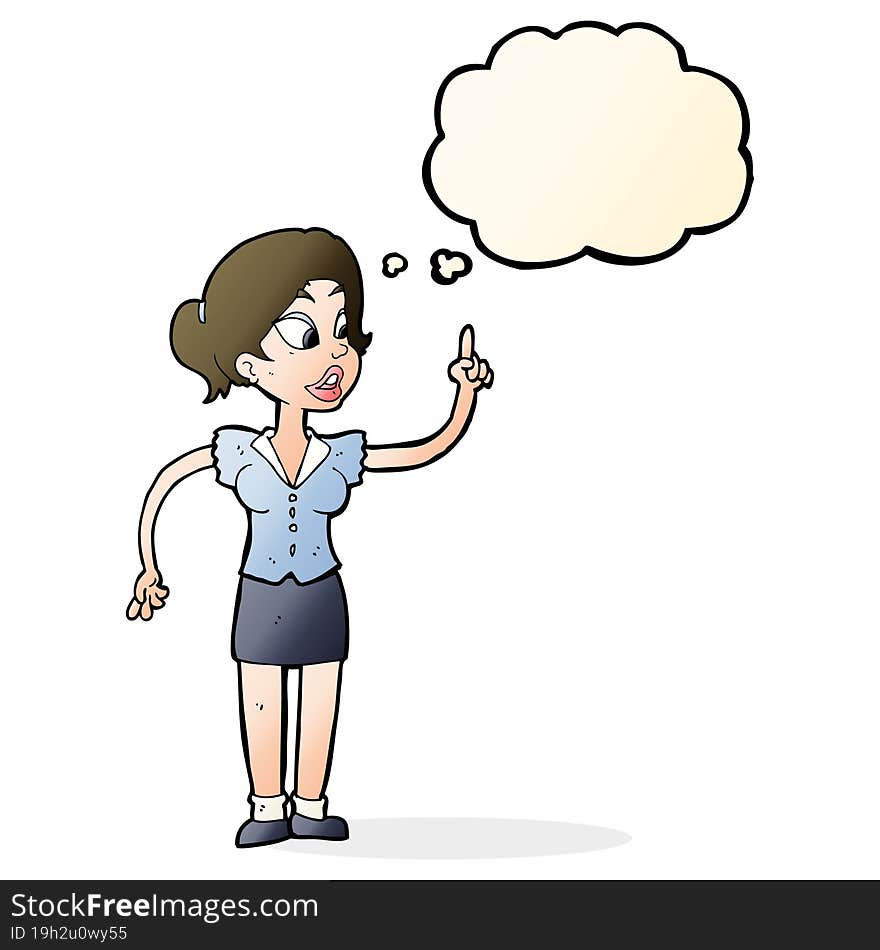 cartoon woman with great idea with thought bubble