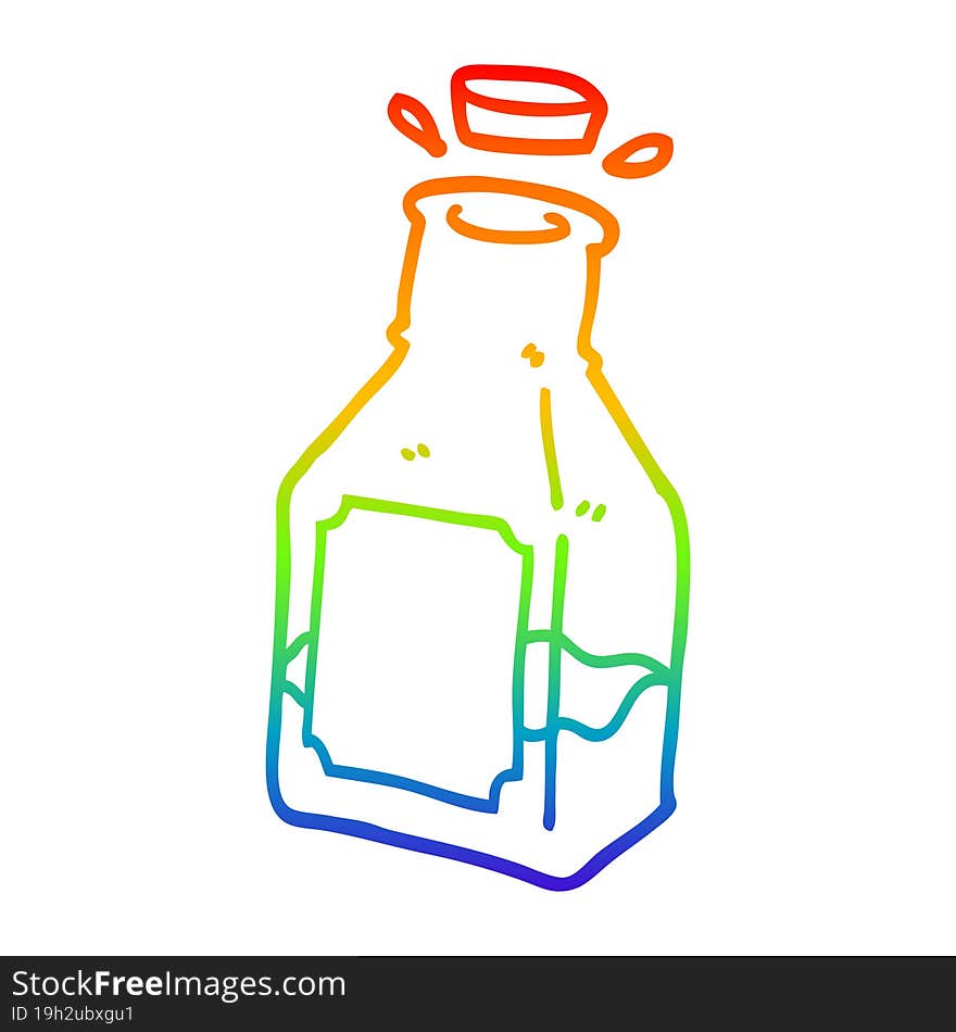 rainbow gradient line drawing of a cartoon drink in decanter