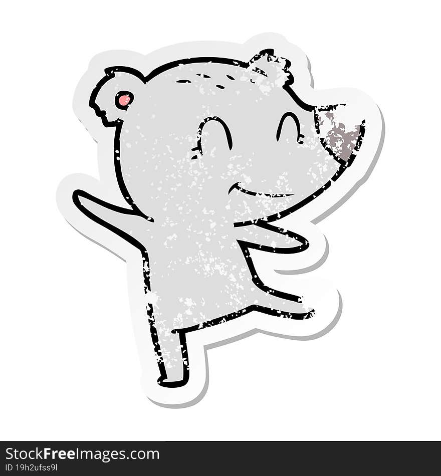 Distressed Sticker Of A Friendly Bear Dancing