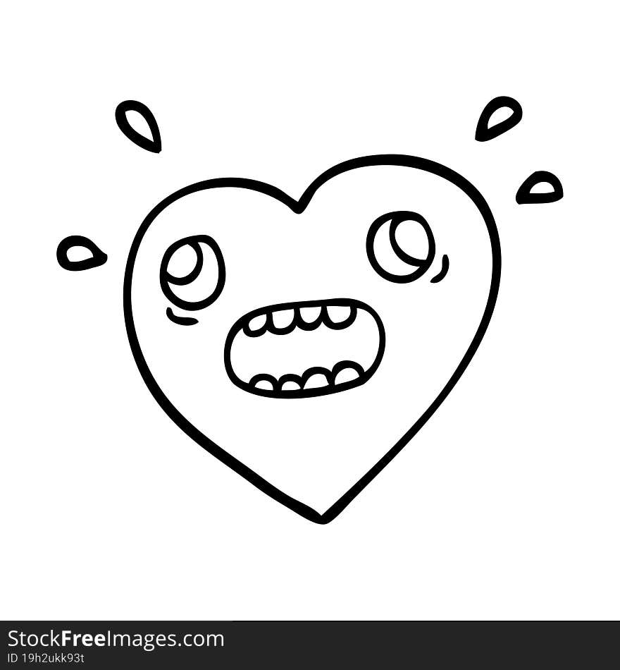 line drawing cartoon heart panicking