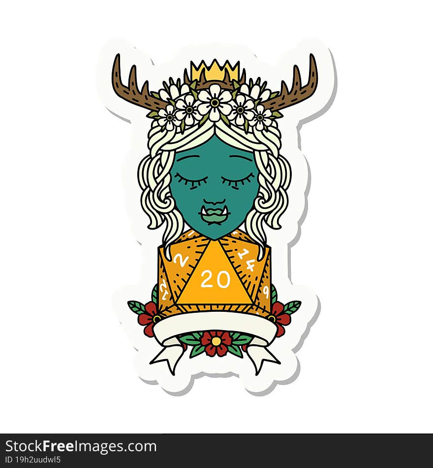 orc druid character with natural twenty dice roll sticker