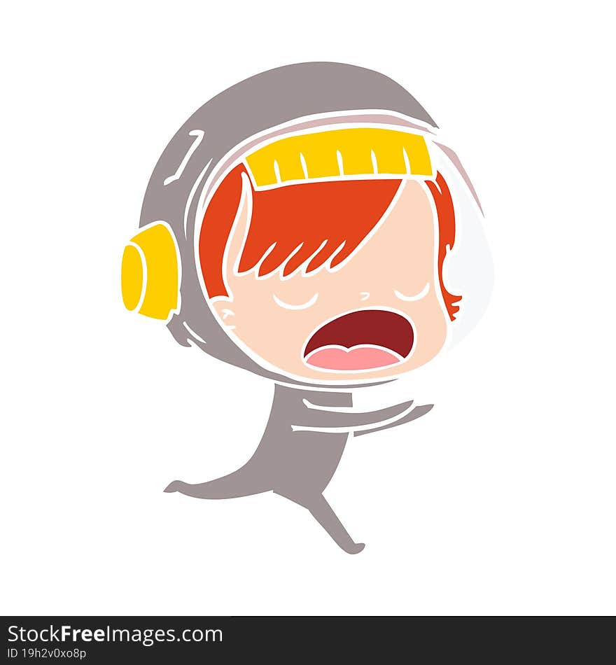 flat color style cartoon astronaut woman running