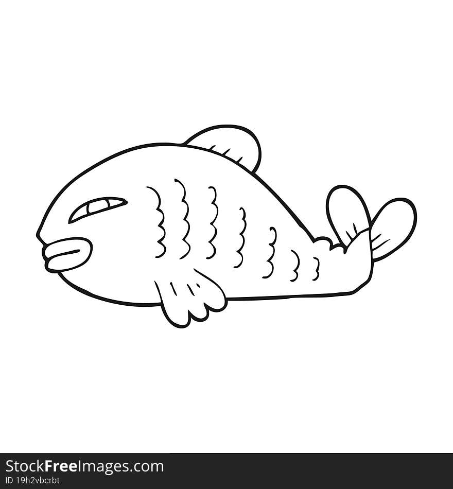 freehand drawn black and white cartoon fish