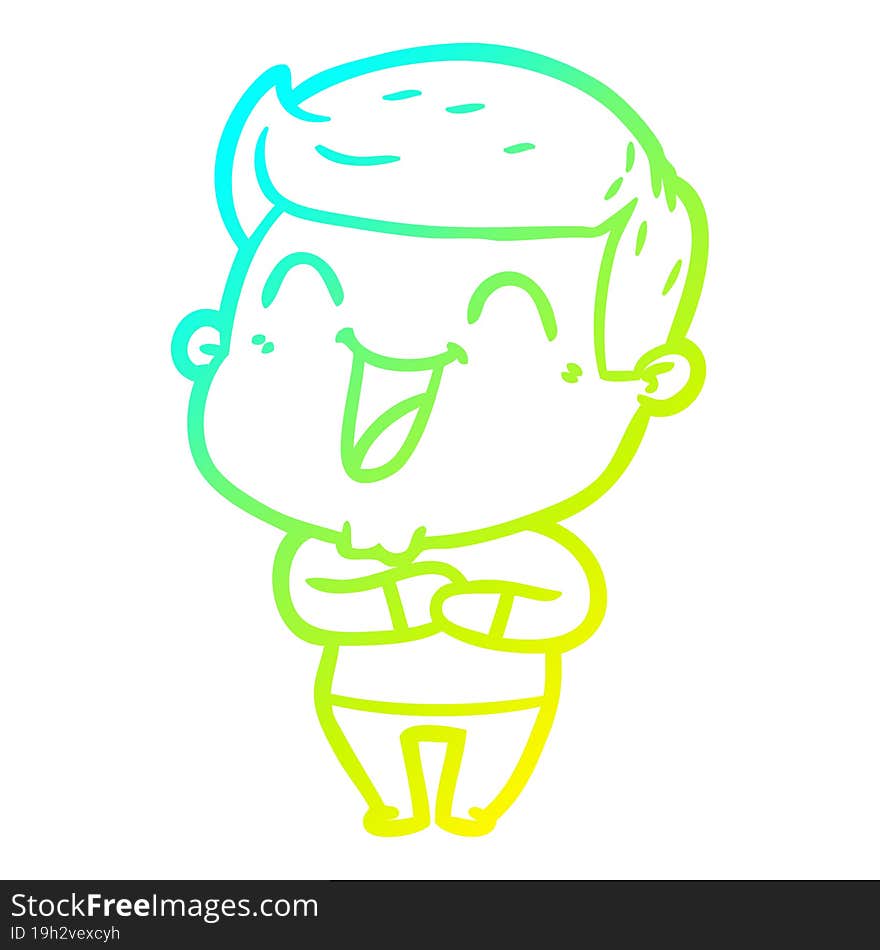 cold gradient line drawing of a cartoon man laughing