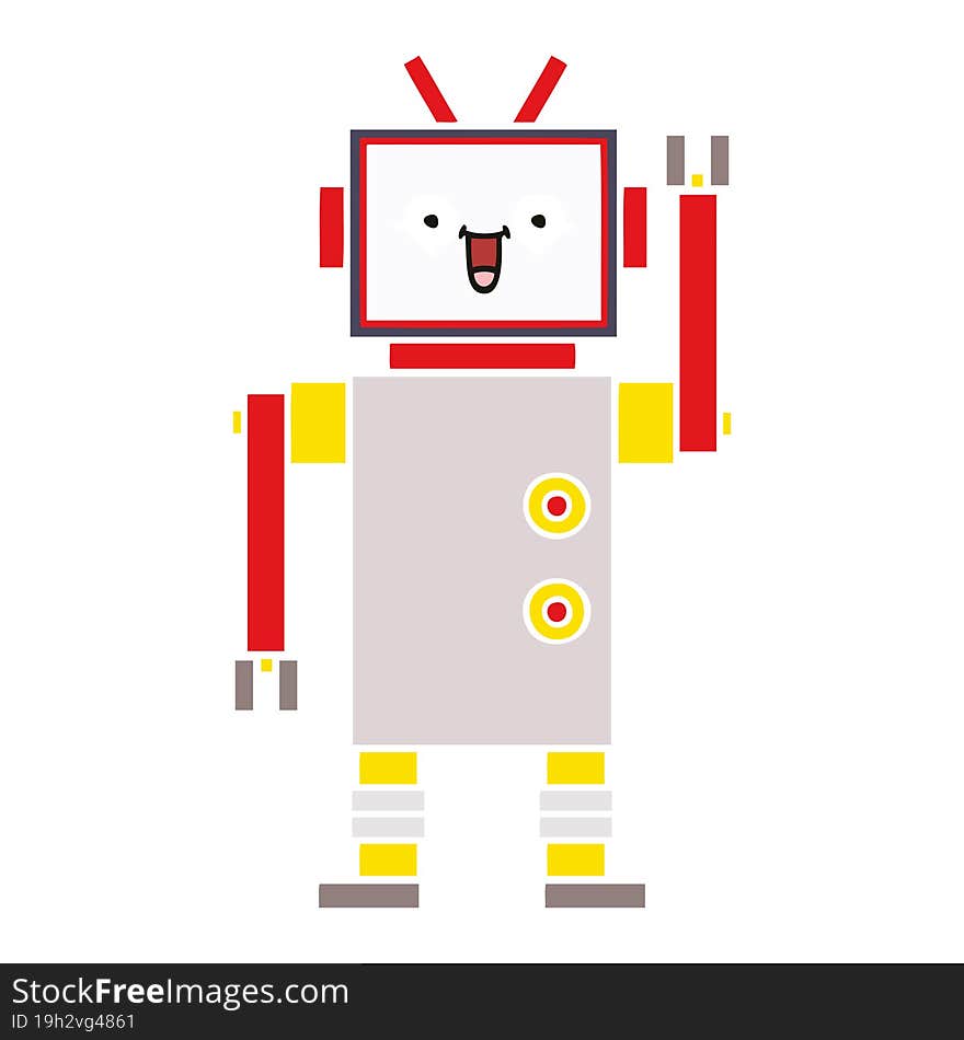 Flat Color Retro Cartoon Happy Robot