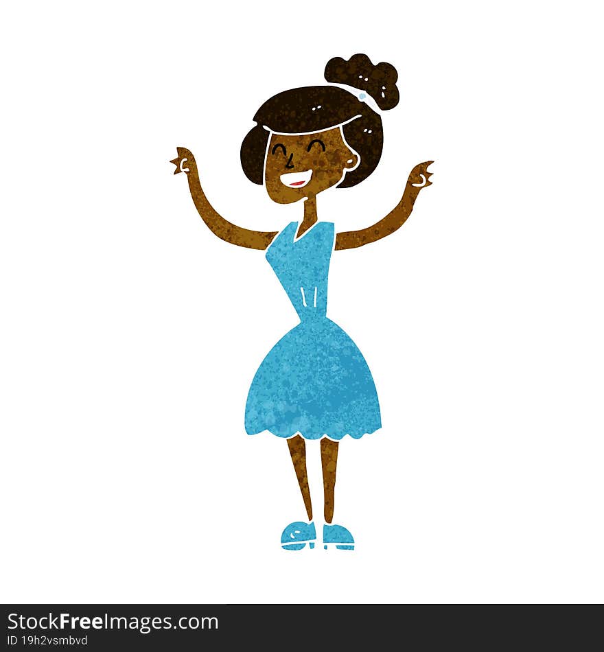 cartoon woman with raised arms