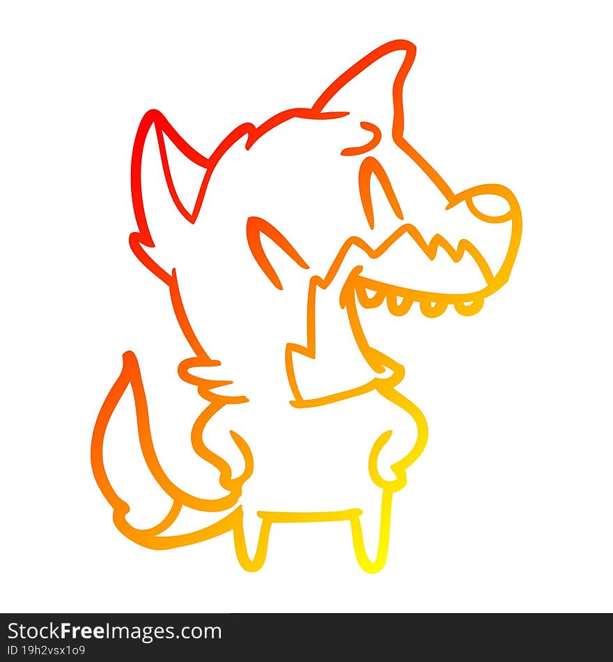 warm gradient line drawing of a laughing fox cartoon