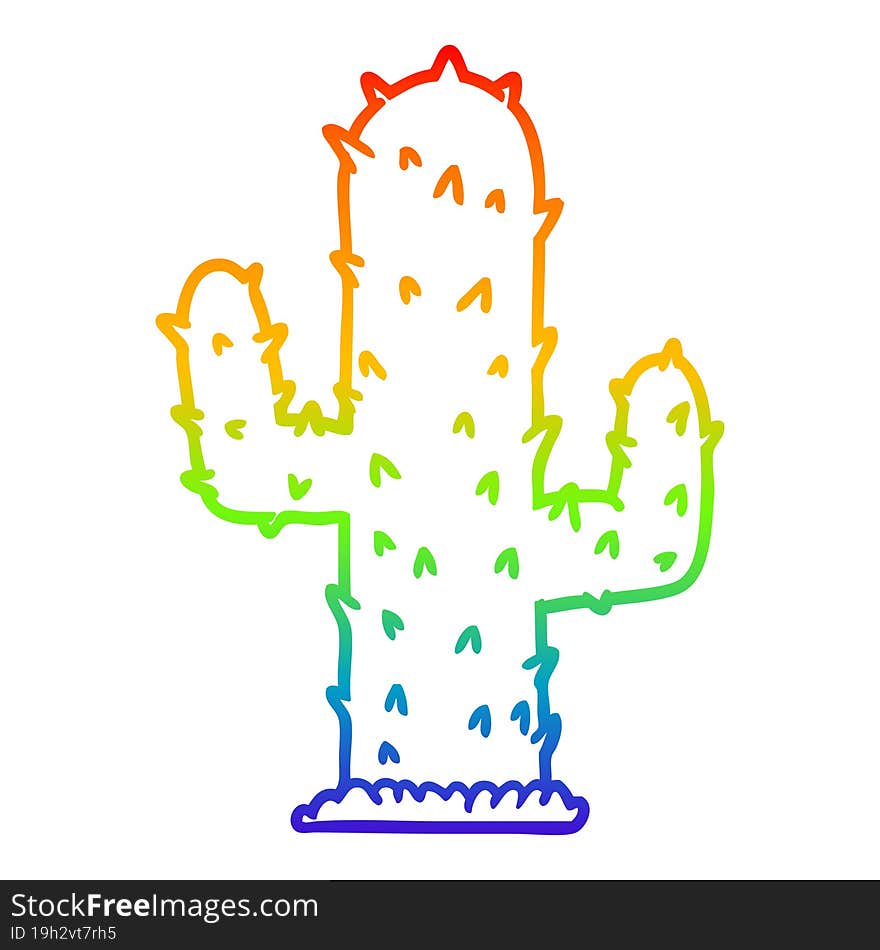 rainbow gradient line drawing cartoon cactus