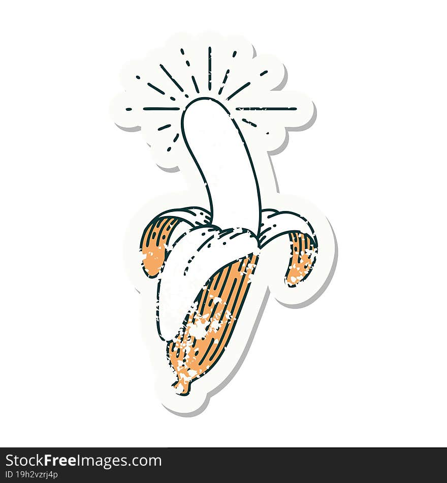 grunge sticker of tattoo style peeled banana