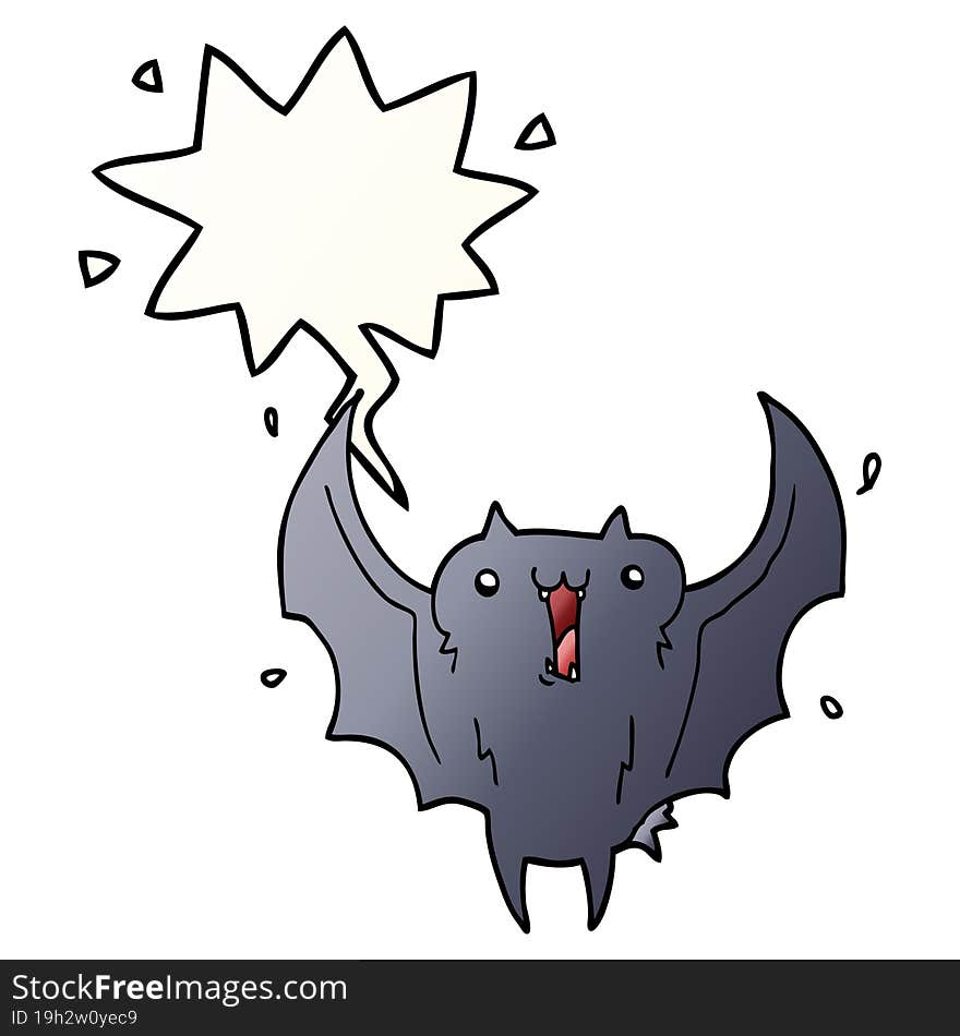 cartoon happy vampire bat and speech bubble in smooth gradient style