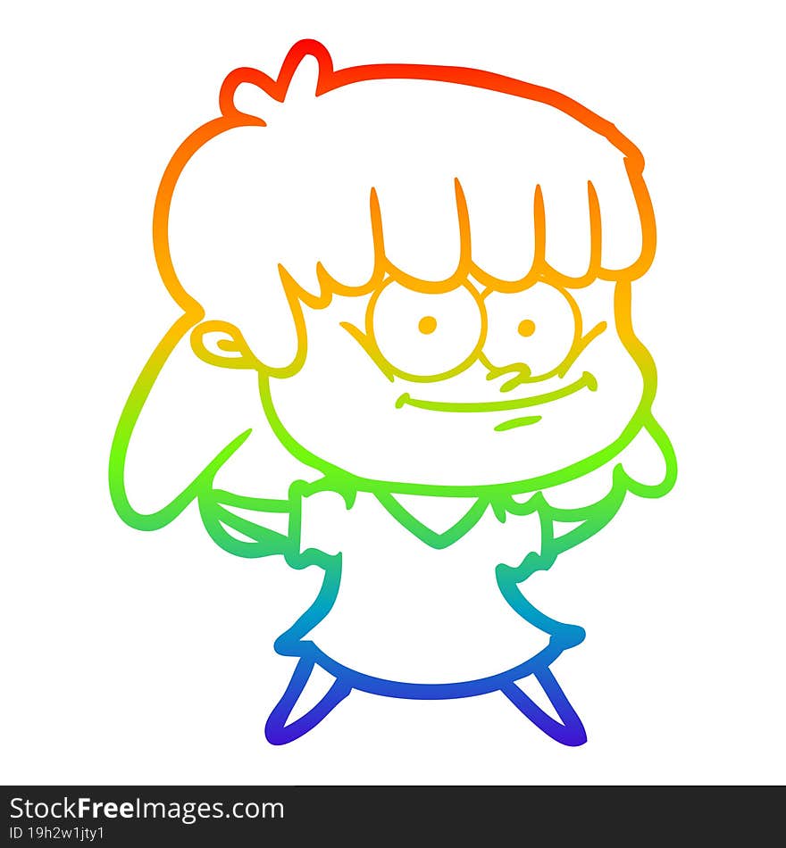 rainbow gradient line drawing cartoon girl smiling