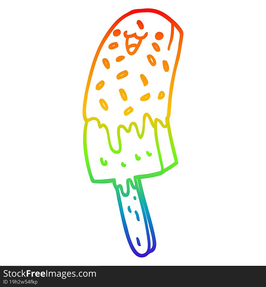 rainbow gradient line drawing cute cartoon happy ice lolly