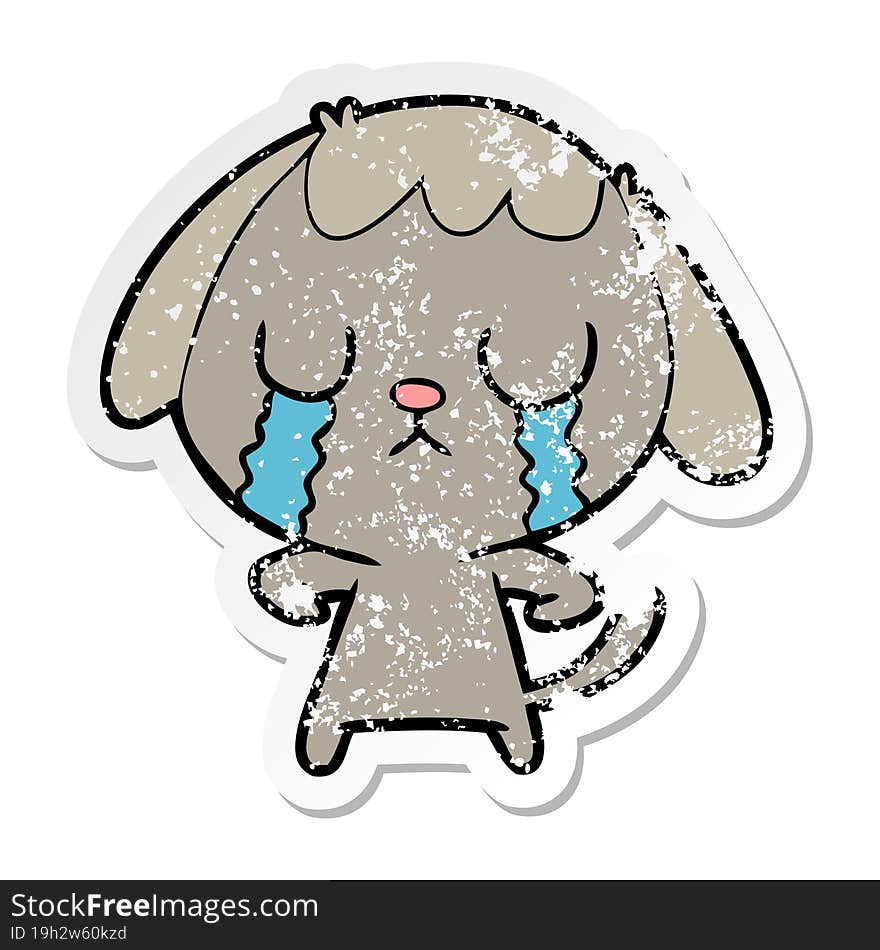 distressed sticker of a cute cartoon dog crying