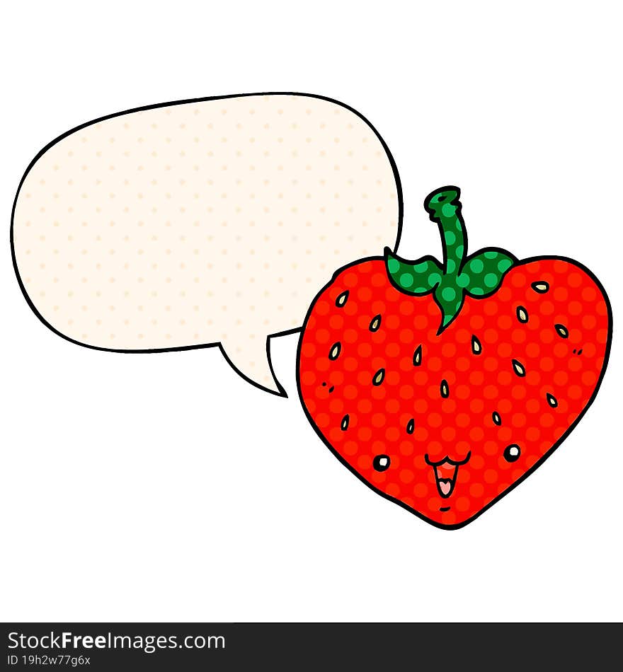 Cartoon Strawberry And Speech Bubble In Comic Book Style