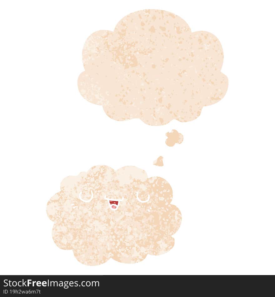 cartoon cloud and thought bubble in retro textured style