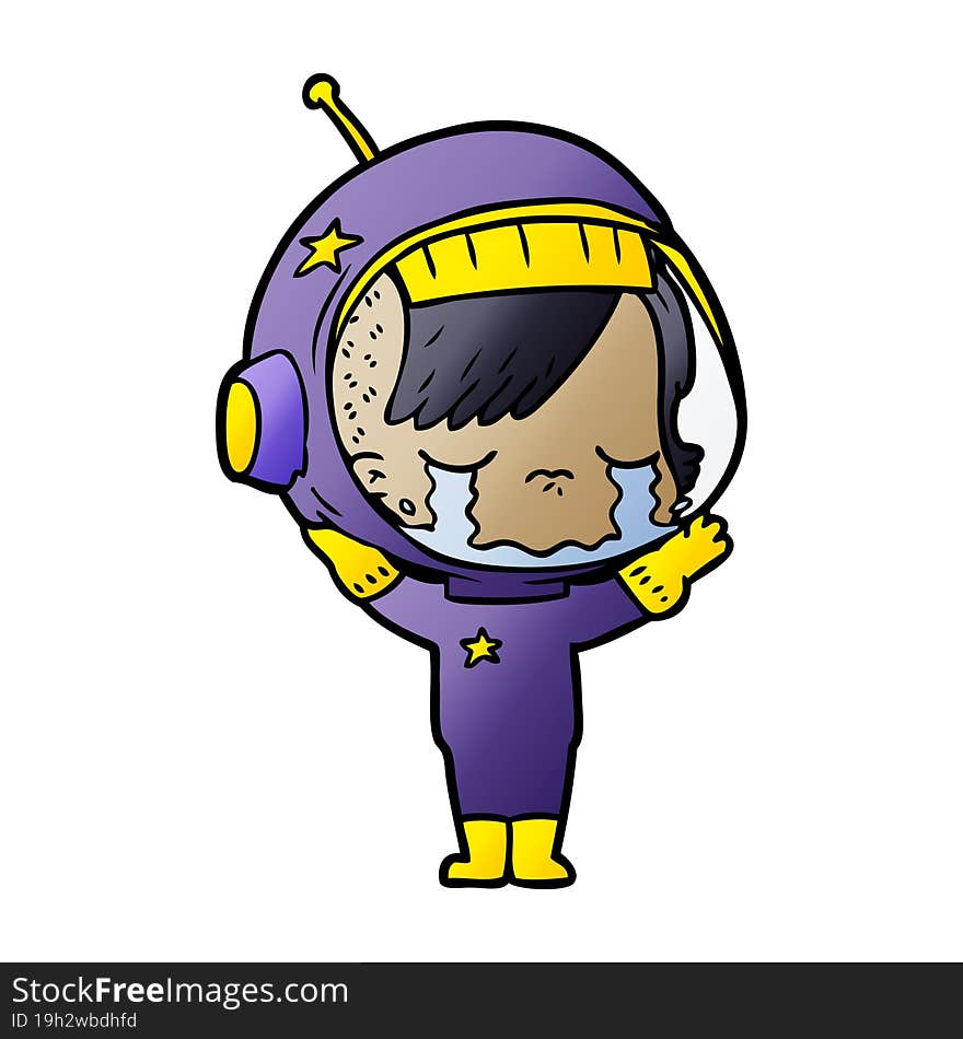 cartoon crying astronaut girl. cartoon crying astronaut girl