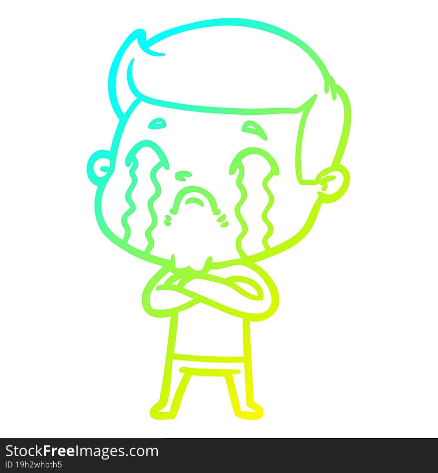 cold gradient line drawing cartoon man crying