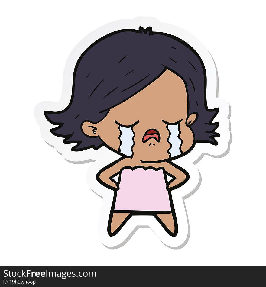 Sticker Of A Cartoon Girl Crying