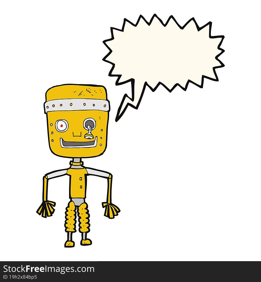 Cartoon Old Robot With Thought Bubble