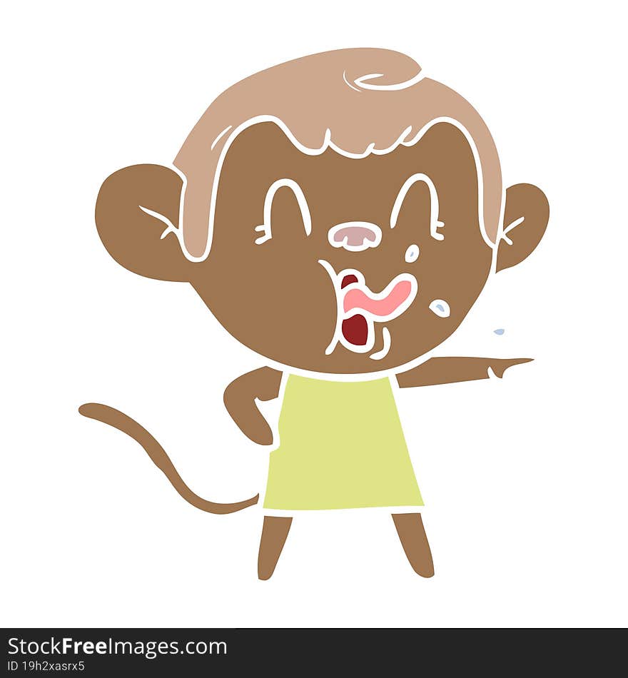 crazy flat color style cartoon monkey in dress pointing