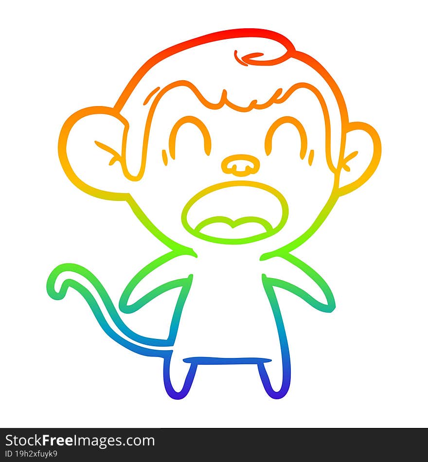 rainbow gradient line drawing shouting cartoon monkey