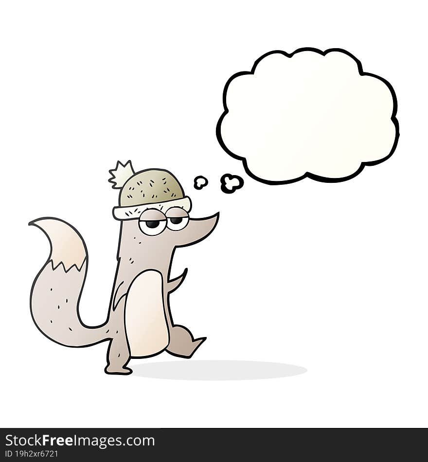 thought bubble cartoon little wolf wearing hat