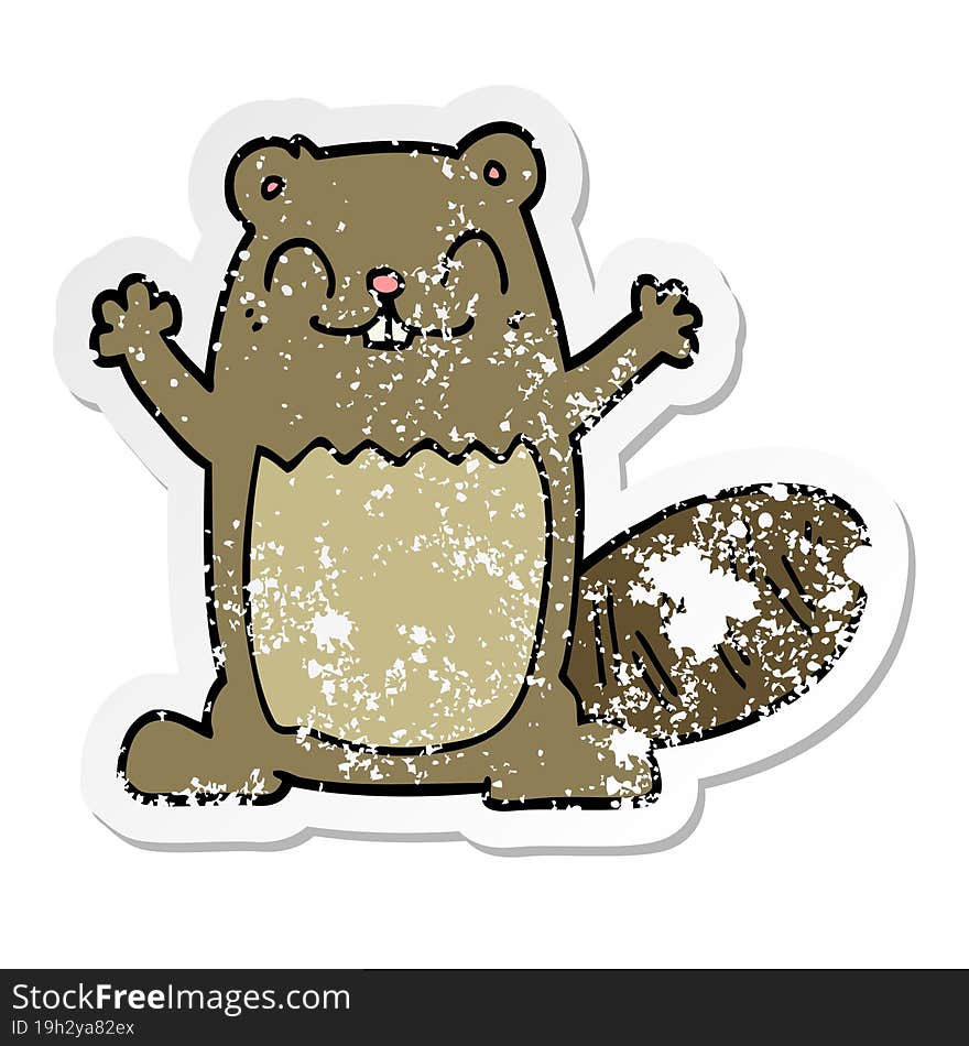 Distressed Sticker Of A Cartoon Beaver