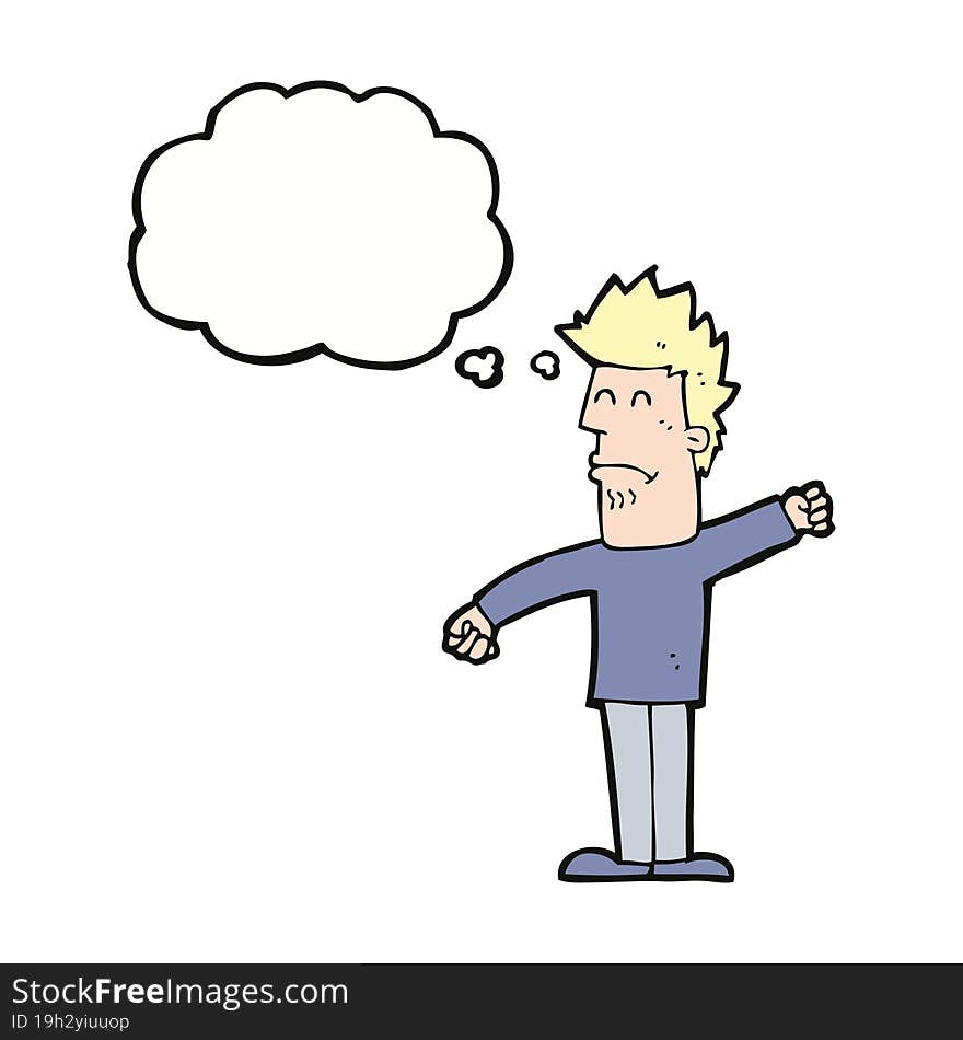 cartoon stressed man with thought bubble