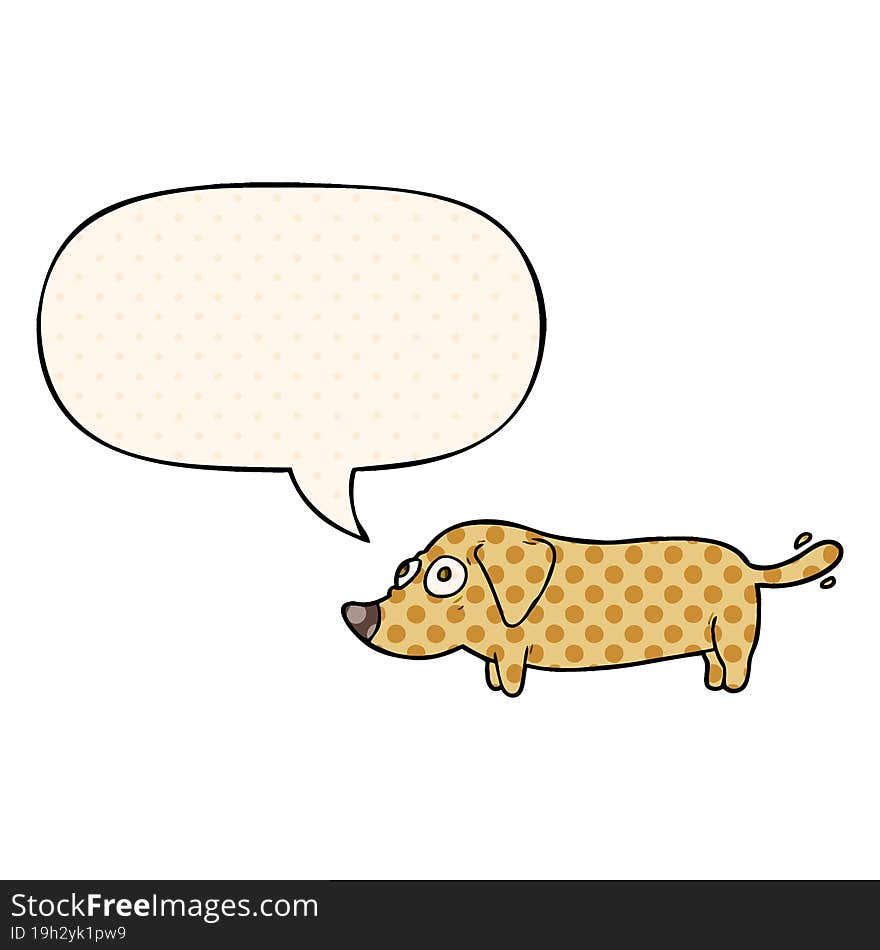 cartoon little dog and speech bubble in comic book style