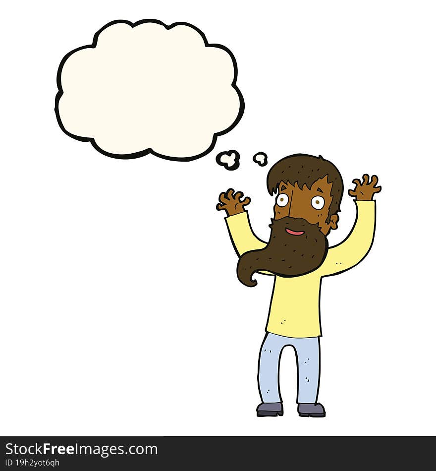 cartoon excited man with beard with thought bubble