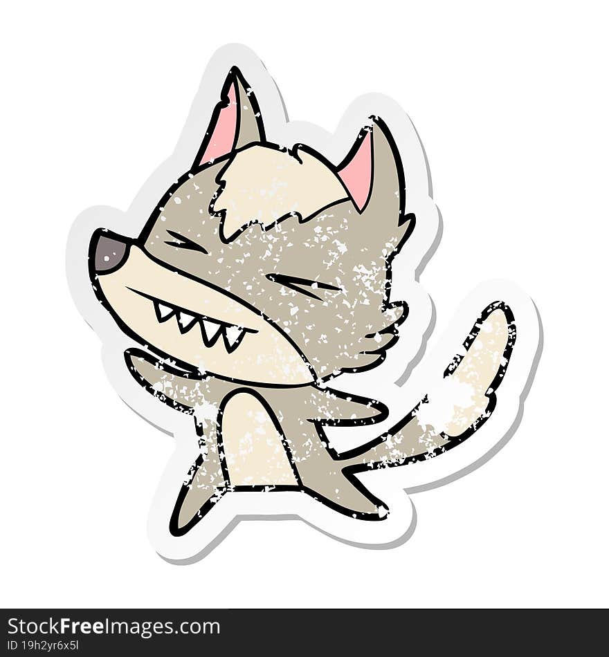 distressed sticker of a angry wolf cartoon