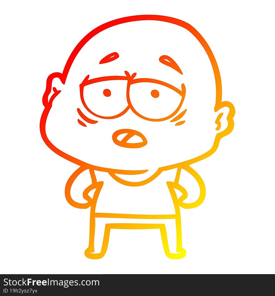 warm gradient line drawing cartoon tired bald man