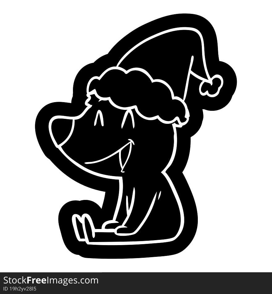 sitting bear cartoon icon of a wearing santa hat