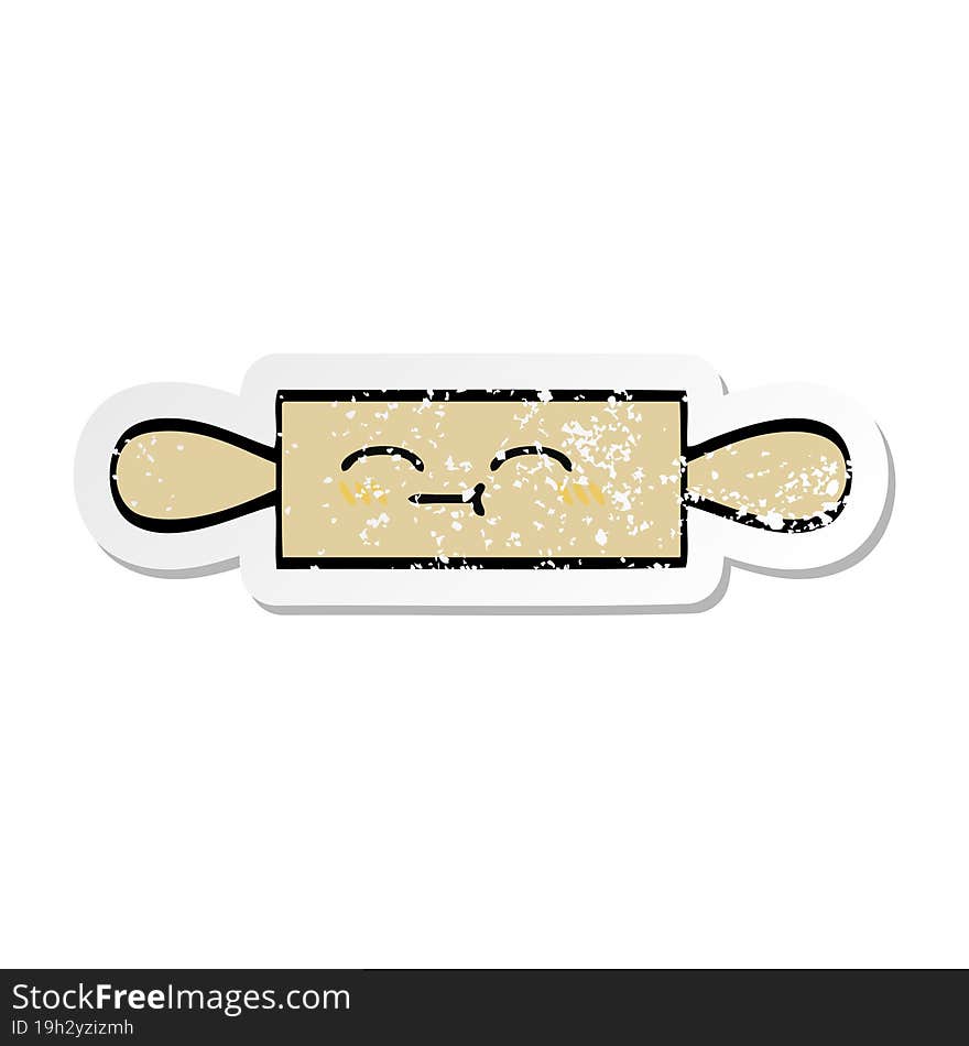 distressed sticker of a cute cartoon rolling pin