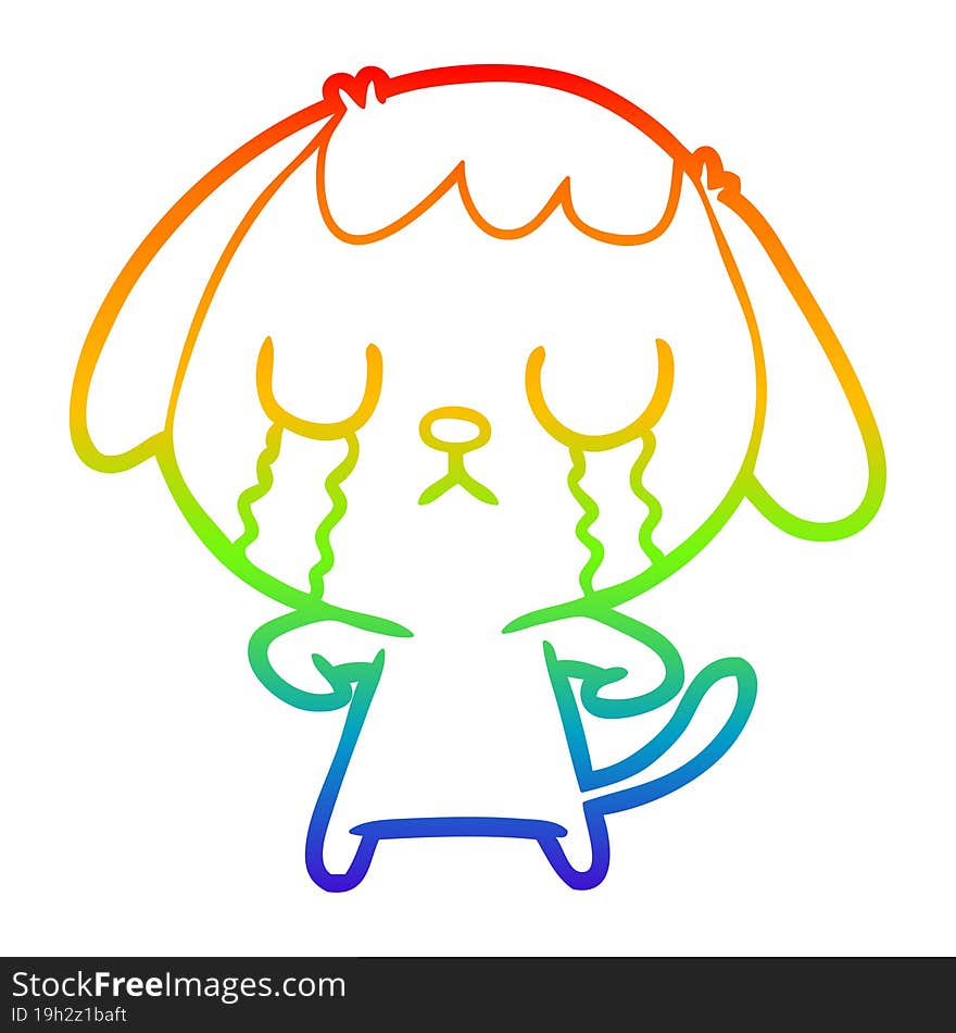 rainbow gradient line drawing cute cartoon dog crying