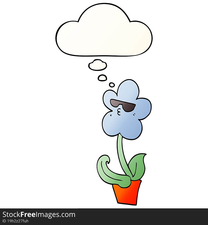 cool cartoon flower and thought bubble in smooth gradient style