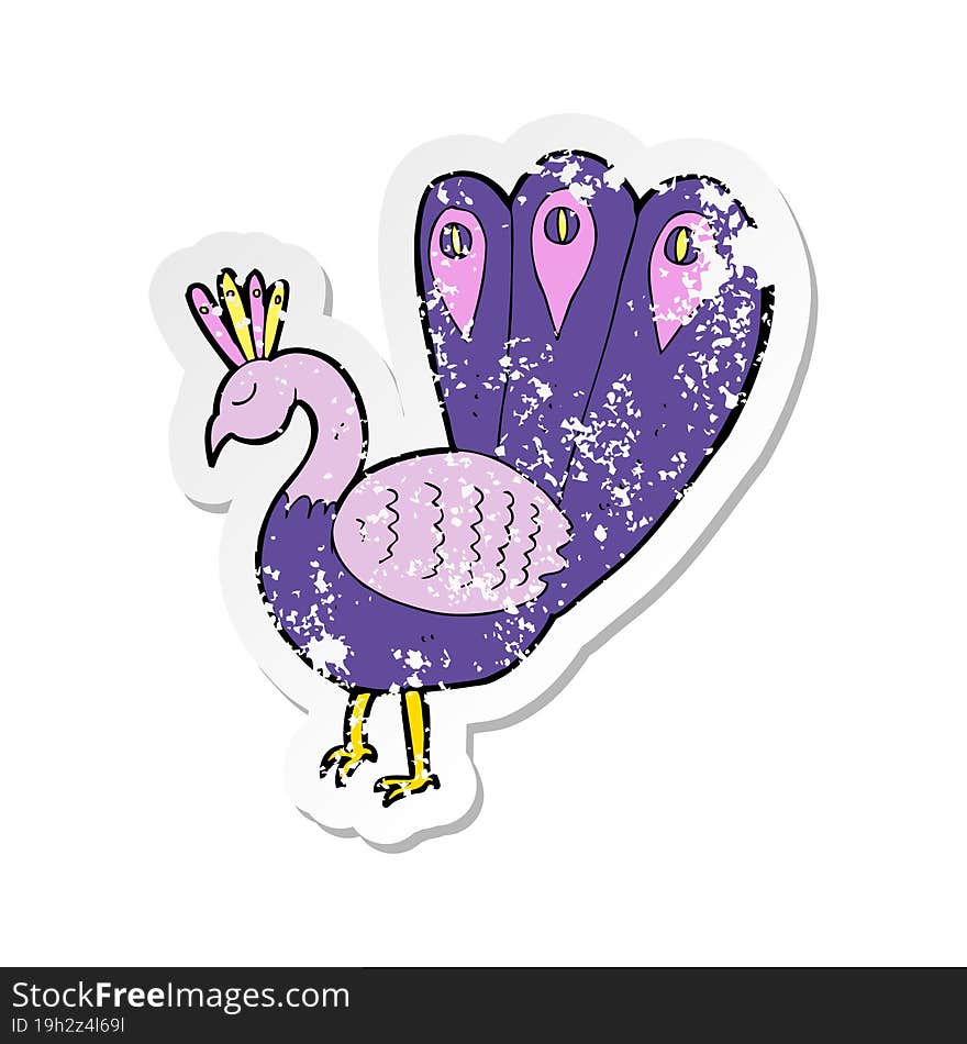 Retro Distressed Sticker Of A Cartoon Peacock