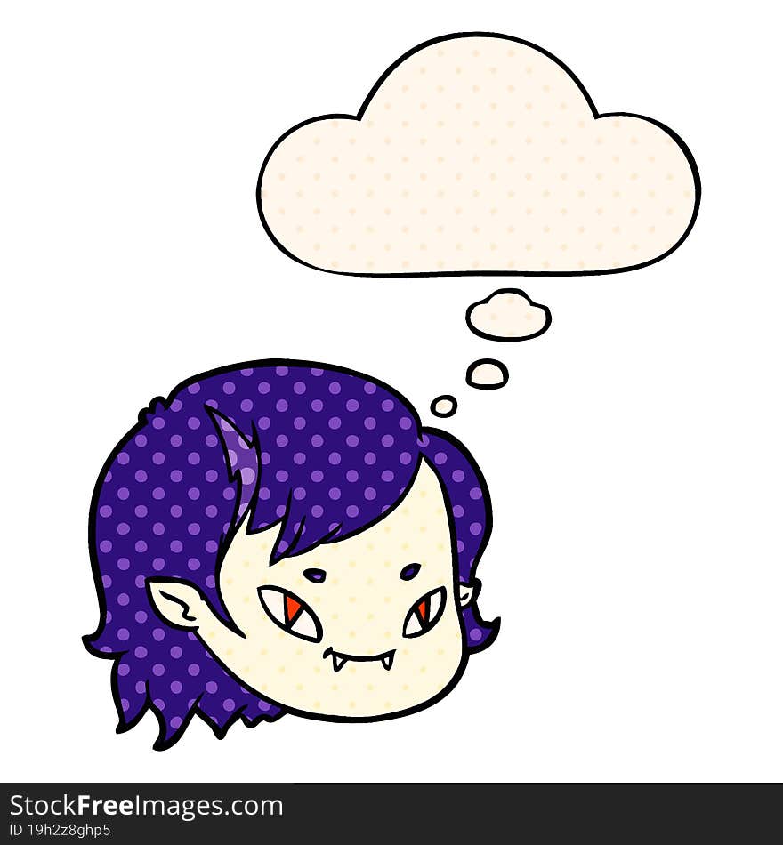 cartoon vampire girl face with thought bubble in comic book style