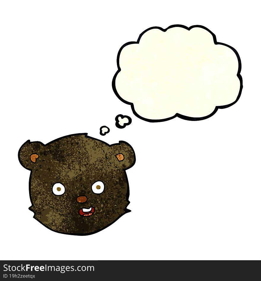 cartoon black teddy bear head with thought bubble