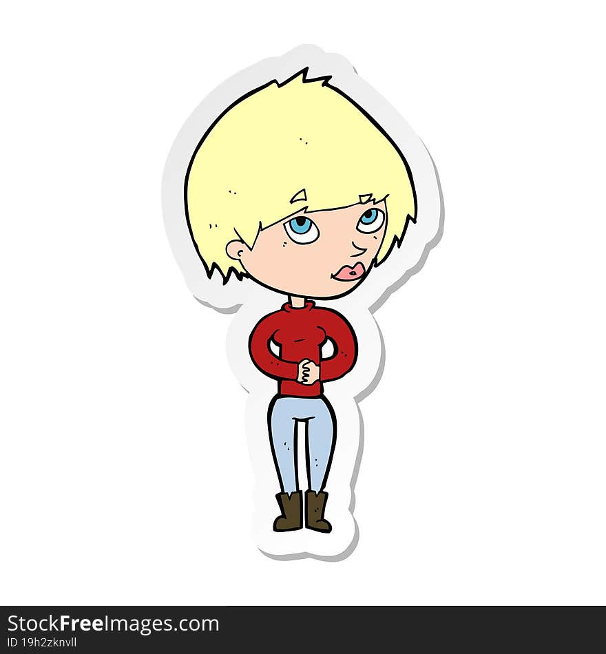 sticker of a cartoon woman considering